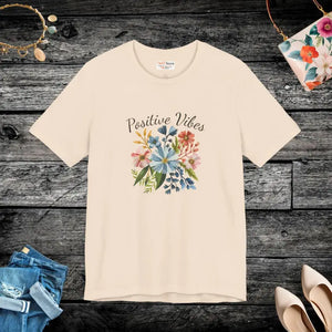 Positive Vibes Floral Tee - Unisex Short Sleeve Cotton - Dipaliz - Soft Cream / s - T-shirts