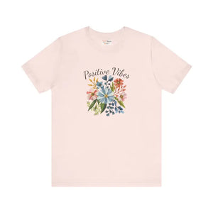 Positive Vibes Floral Tee - Unisex Short Sleeve Cotton - Dipaliz - Soft Pink / s - T-shirts