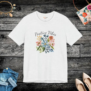 Positive Vibes Floral Tee - Unisex Short Sleeve Cotton - Dipaliz - T-shirts