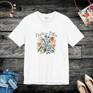 Positive Vibes Floral Tee - Unisex Short Sleeve Cotton - Dipaliz - T-shirts