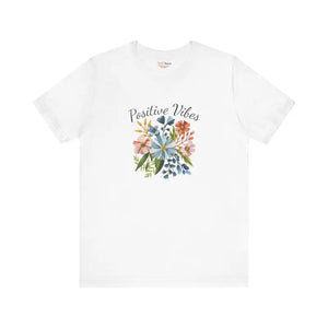 Positive Vibes Floral Tee - Unisex Short Sleeve Cotton - Dipaliz - White / s - T-shirts