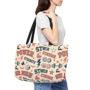 Power & Strength Weekender Tote Bag - Retro Fitness Pattern - Bags