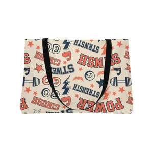 Power & Strength Weekender Tote Bag - Retro Fitness Pattern - Bags