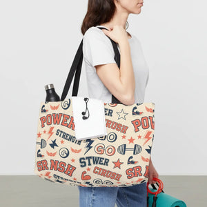 Power & Strength Weekender Tote Bag - Retro Fitness Pattern - Bags