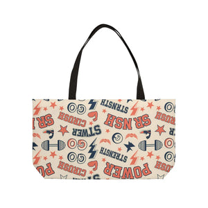 Power & Strength Weekender Tote Bag - Retro Fitness Pattern - Bags