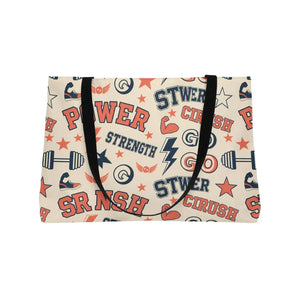 Power & Strength Weekender Tote Bag - Retro Fitness Pattern - Bags