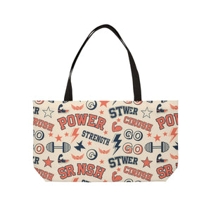 Power & Strength Weekender Tote Bag - Retro Fitness Pattern - Bags