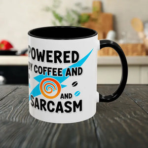 Powered by Coffee and Sarcasm Accent Mug - 11oz / Black - Mugs
