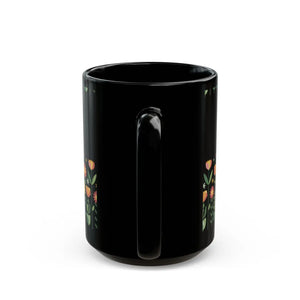 Floral Black Ceramic Mug - Pretty Flowers 11oz - Dipaliz - Mugs