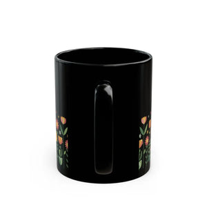 Floral Black Ceramic Mug - Pretty Flowers 11oz - Dipaliz - Mugs