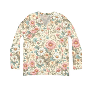 Vintage Daisy Botanical Women’s Long Sleeve V-neck Shirt (aop) - T-shirts - Xs