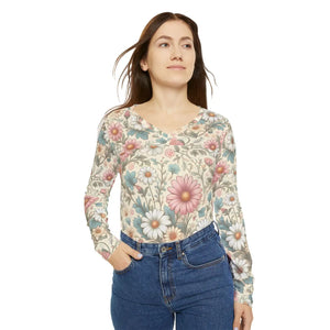 Vintage Daisy Botanical Women’s Long Sleeve V-neck Shirt (aop) - T-shirts - Xs