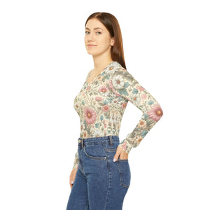 Vintage Daisy Botanical Women’s Long Sleeve V-neck Shirt (aop) - T-shirts - Xs