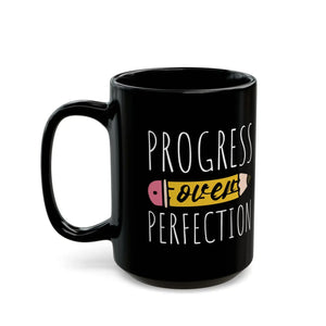 Sleek Black Ceramic Mug Progress Over Perfection - Dipaliz - Mugs