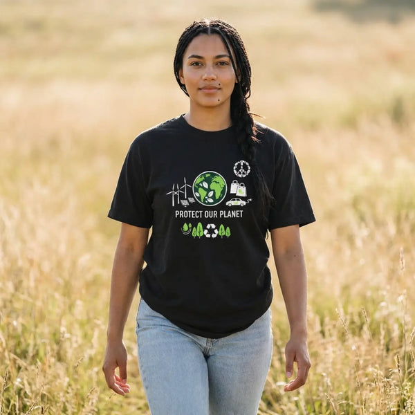 Protect our Planet Eco T-shirt, Renewable Energy & Recycling Graphic - Black / s