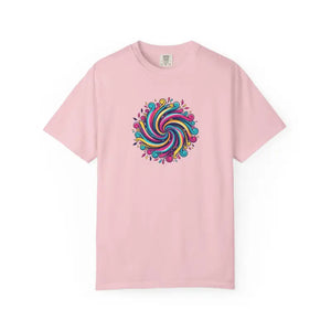T-shirt - Psychedelic Swirl Graphic Tee - Soft Heavyweight Cotton - Dipaliz Blossom / Xl