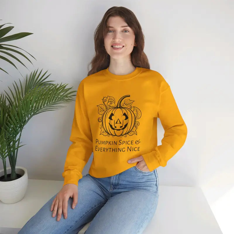 Pumpkin Spice Unisex Heavy Blend Crewneck Sweater Delight - s / Gold Sweatshirt