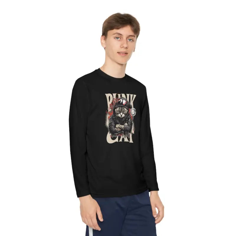 Your Wild Side: Punk Cat Moisture Wicking Long Sleeve Tee - Kids Clothes