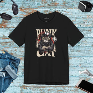 Punk Cat Tee - Unisex Jersey Short Sleeve Music Lover Shirt - Dipaliz - Black / s - T-shirts