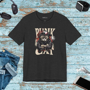 Punk Cat Tee - Unisex Jersey Short Sleeve Music Lover Shirt - Dipaliz - Dark Grey Heather / s - T-shirts