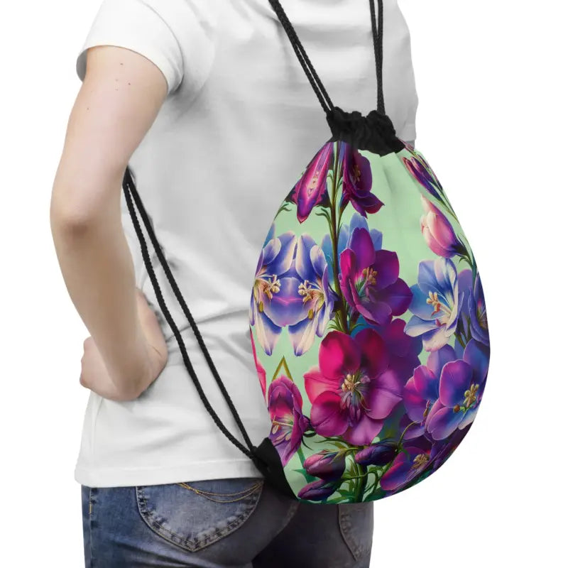 Blooming Purple Floral Drawstring Bag: your Gym Sidekick - one Size Bags