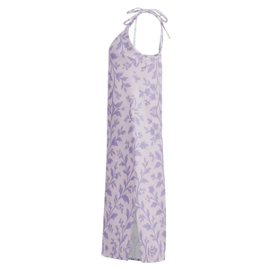 Purple Floral Midi Dress with Built-in Bra - Dipaliz - Dresses