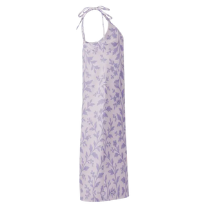 Purple Floral Midi Dress with Built-in Bra - Dipaliz - Dresses