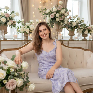 Purple Floral Vines Midi Dress – Built-in Bra - Dipaliz - Dresses - Xs