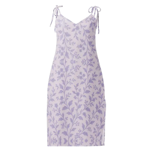 Purple Floral Midi Dress with Built-in Bra - Dipaliz - Xs - Dresses