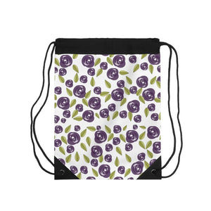 Purple Flowers Drawstring Bag - Lightweight Polyester - Dipaliz - Backpacks