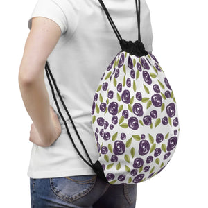 Purple Flowers Drawstring Bag - Lightweight Polyester - Dipaliz - Backpacks