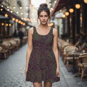 Purple Paisley Skater Dress – Flattering Stretch - Dipaliz - Dresses - Xs