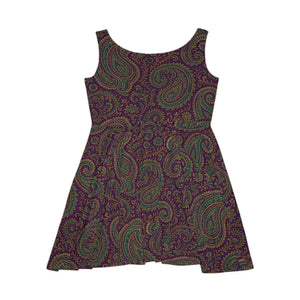 Purple Paisley Skater Dress – Flattering Stretch - Dipaliz - Dresses - Xs