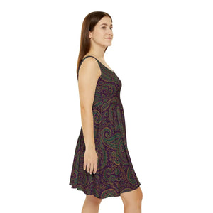 Purple Paisley Skater Dress – Flattering Stretch - Dipaliz - Dresses - Xs