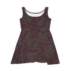 Purple Paisley Skater Dress – Flattering Stretch - Dipaliz - Dresses - Xs