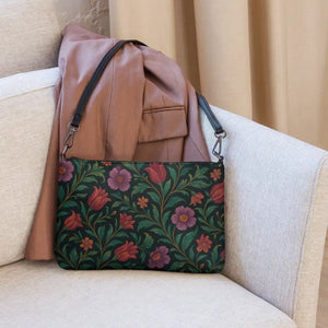 Purple Red Crossbody Bag with Curved Base Flowers - Dipaliz - Cross Body Bags
