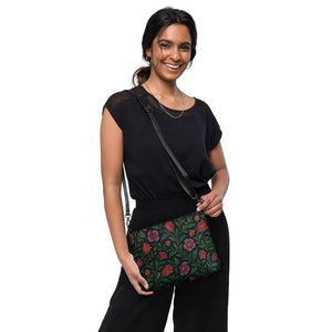 Purple Red Crossbody Bag with Curved Base Flowers - Dipaliz - Cross Body Bags