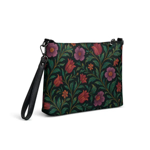 Purple Red Crossbody Bag with Curved Base Flowers - Dipaliz - Cross Body Bags