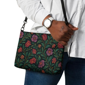 Purple Red Crossbody Bag with Curved Base Flowers - Dipaliz - Cross Body Bags
