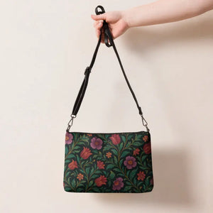 Purple Red Crossbody Bag with Curved Base Flowers - Dipaliz - Cross Body Bags