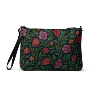 Purple Red Crossbody Bag with Curved Base Flowers - Dipaliz - Cross Body Bags
