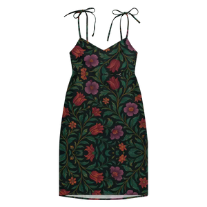 Purple Red Blooms Midi Dress Adjustable Tie Straps - Dipaliz - Dresses