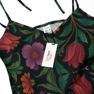 Purple Red Blooms Midi Dress Adjustable Tie Straps - Dipaliz - Dresses