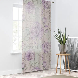 Purple Rose Flowers Curtain - Enchanting Decor Drapes - Dipaliz - Sheer / White / 50’’ × 84’’ - Curtains