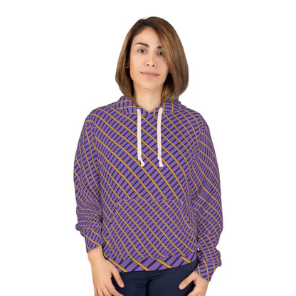 Vibrant Unisex Pullover Hoodie – Purple & Yellow Stripes - All Over Prints