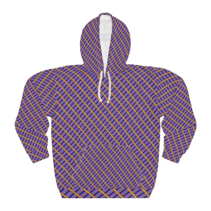 Vibrant Unisex Pullover Hoodie – Purple & Yellow Stripes - s All Over Prints