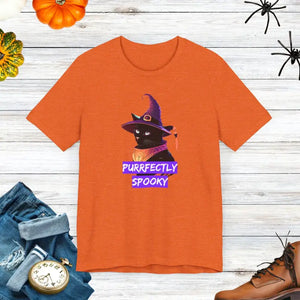 Purrfectly Spooky Cat Witch Unisex Jersey Short Sleeve Tee - Dipaliz - Heather Orange / Xs - T-shirts