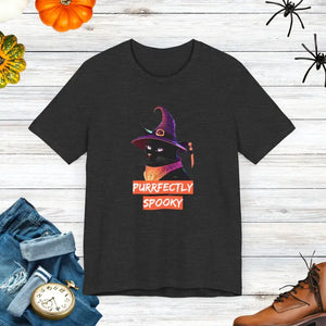 Purrfectly Spooky Cat Witch Unisex Jersey Short Sleeve Tee - Dipaliz - Dark Grey Heather / Xs - T-shirts