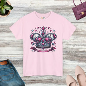 Queen of Hearts Unisex Heavy Cotton Tee with Royal Crown - Dipaliz - Light Pink / s - T-shirts