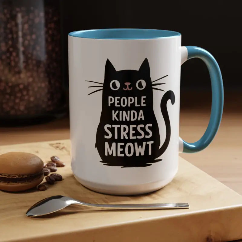 Cat Mug: People Kinda Stress Meowt! Perfect for Lovers - 15oz / Light Blue Mug